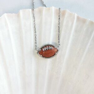 NEW Kendra Scott Football Silver Orange Goldstone Short Pendant Necklace